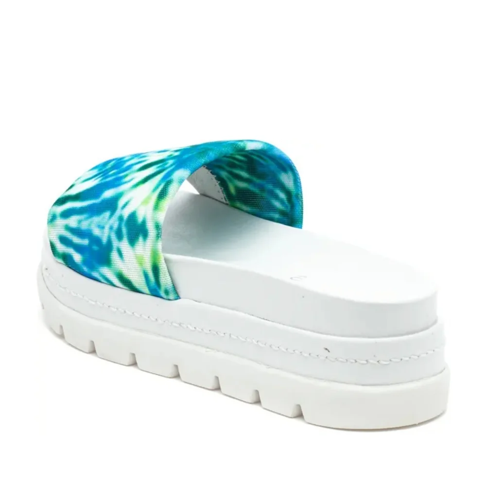 J/SLIDES NYC Brit Slide Sandal Slip On Platforms Blue Green Tie Dye